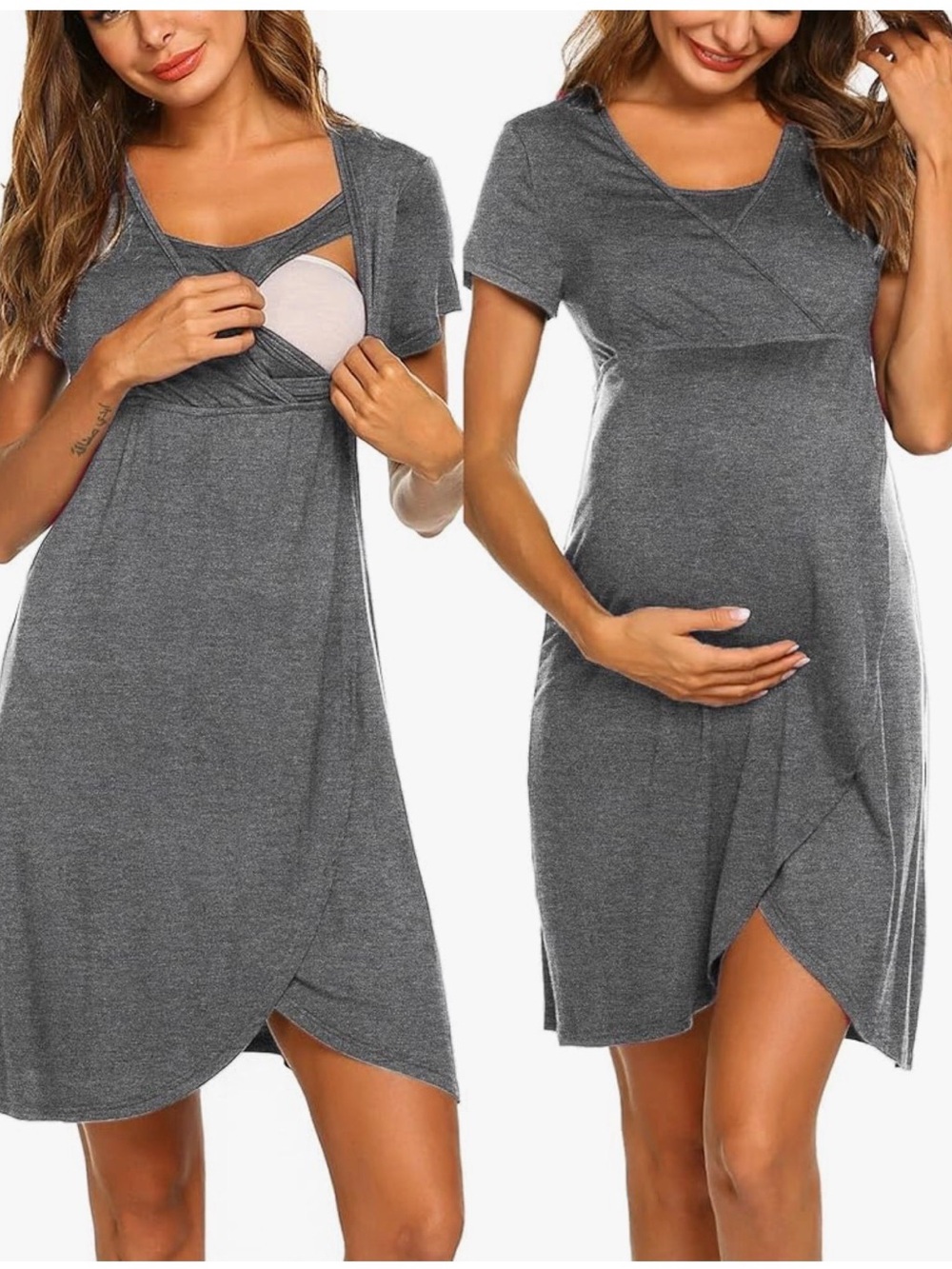 Gray Nursing & Maternity Gown - Grey - L